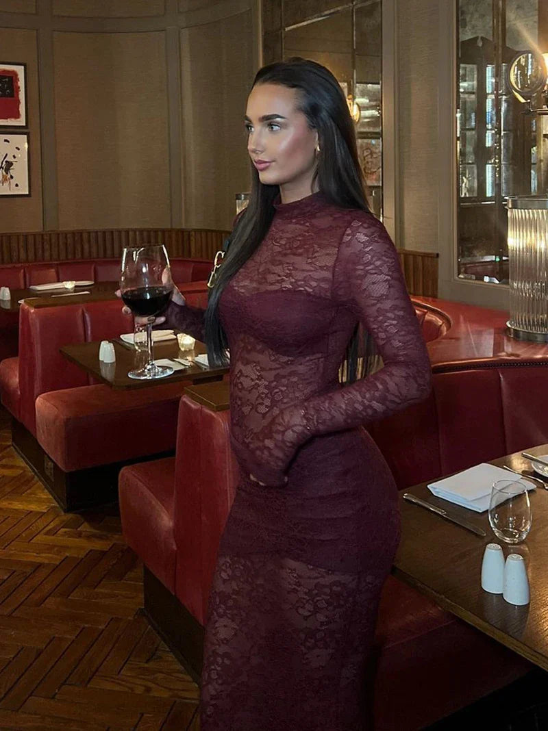 סט שני חלקים תחרה בגד גוף וחצאית מקסי - אנג'ליקה