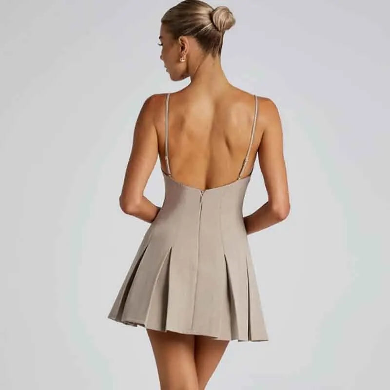 שמלת מיני בעיצוב קיפולים בגזרת A גב פתוח - Judith