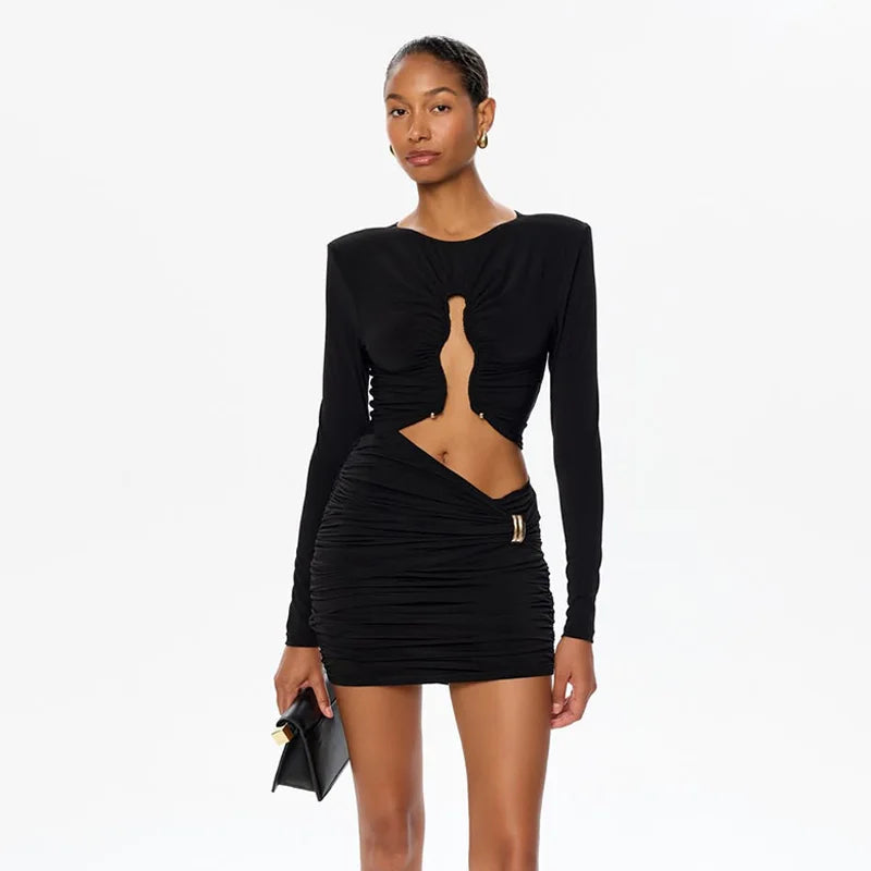 Mini dress with pleats and buckles - REYNI