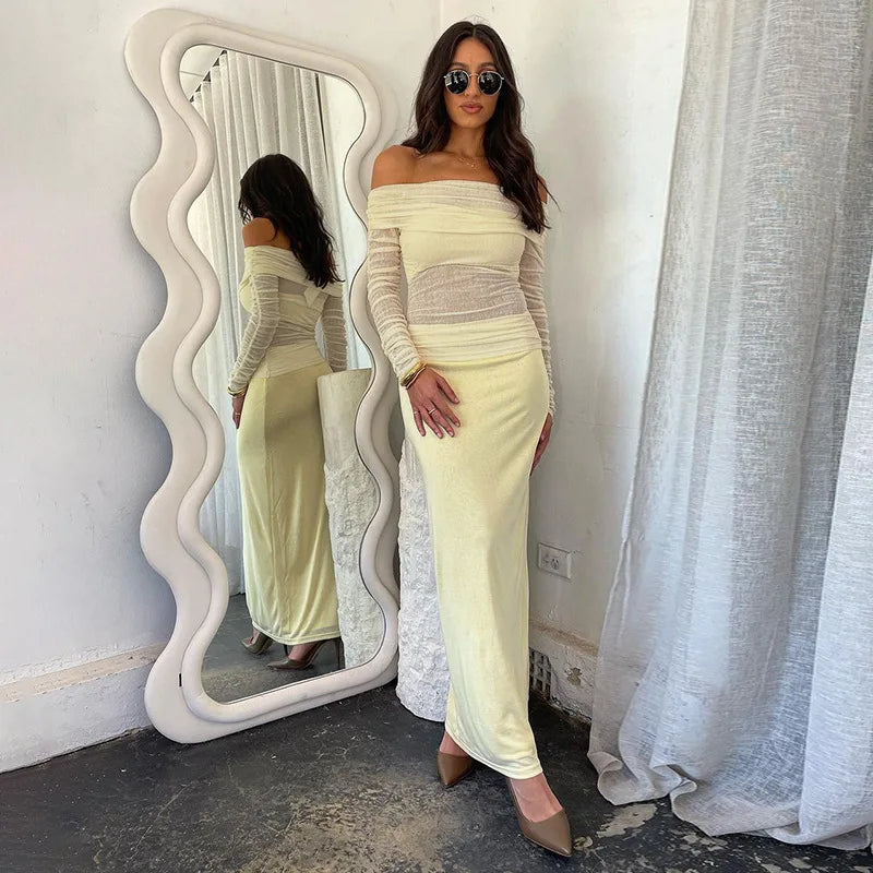 סט שני חלקים חצאית מקסי וחולצת רשת כתפיים חשופות - בלינה