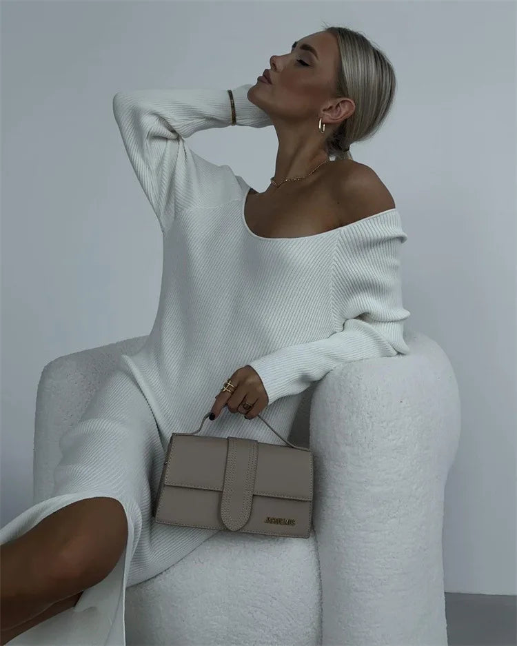 שמלת סוודר מקסי שסע עמוק - אלבה