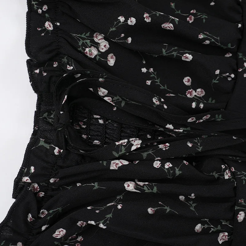 שמלת מיני מלמלה פרחונית שרוולים נפוחים סטייל כפרי - היידי