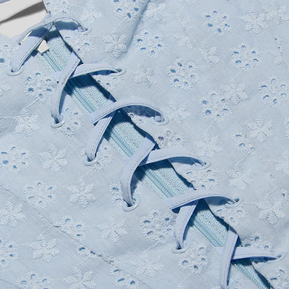 שמלת מיני סטייל כפרי בעיצוב מחוך - תכלת