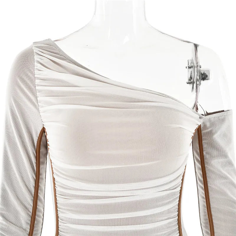 שמלת מידי כיווצים קו צוואר משופע - LOV