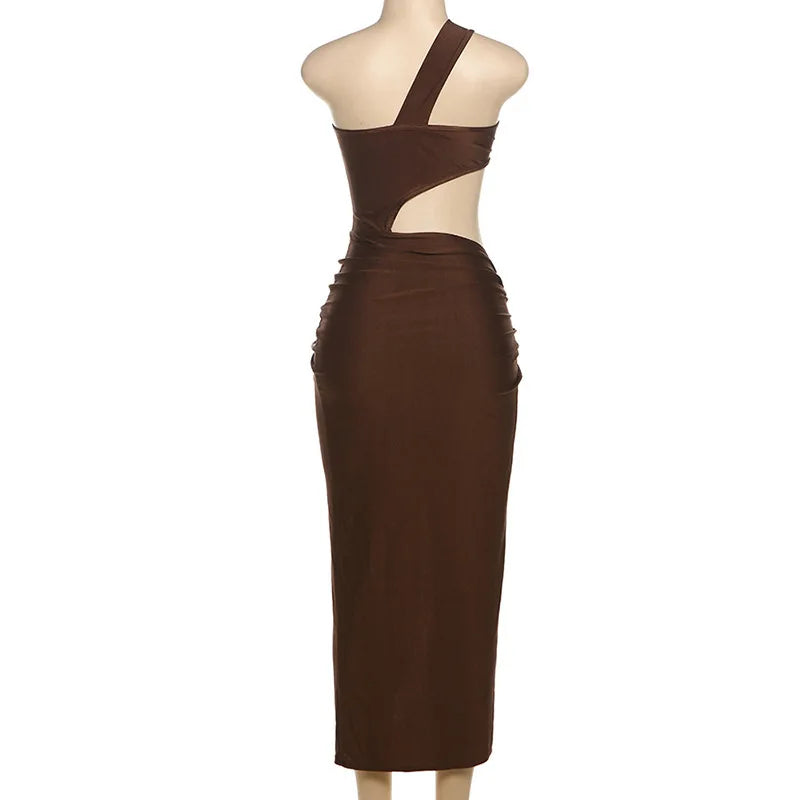 שמלת מקסי כיווצים בעיצוב פתחים ושסע - Natasha