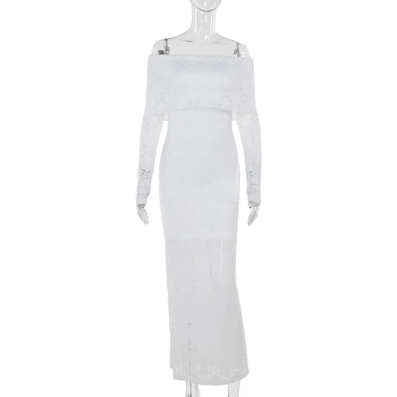 שמלת מקסי תחרה כתפיים חשופות - איליה