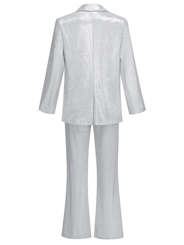 חליפת 3 חלקים גליטר מנצנצת חזייה בלייזר ומכנסיים פדלפון גזרה גבוהה - גלורי