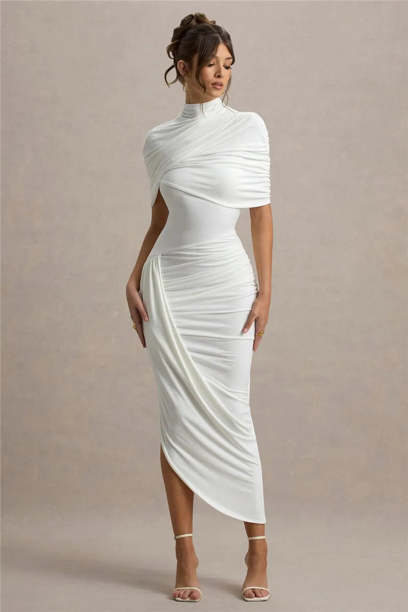 שמלת מידי בעיצוב אסימטרי וכיווצים - מלני