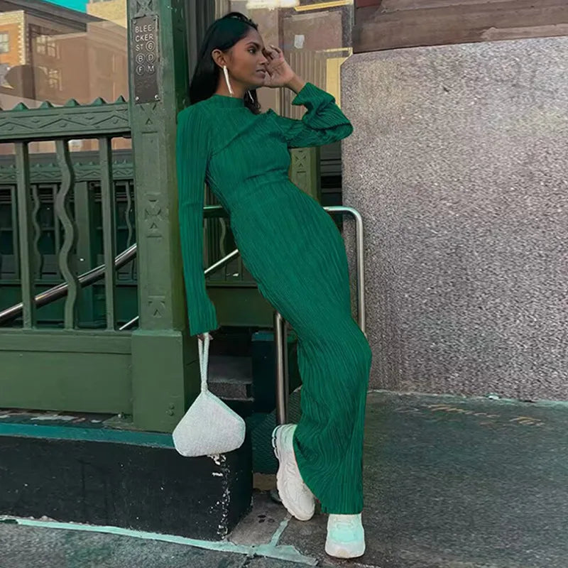 שמלת מקסי כיווצים בד מבריק - Abigail