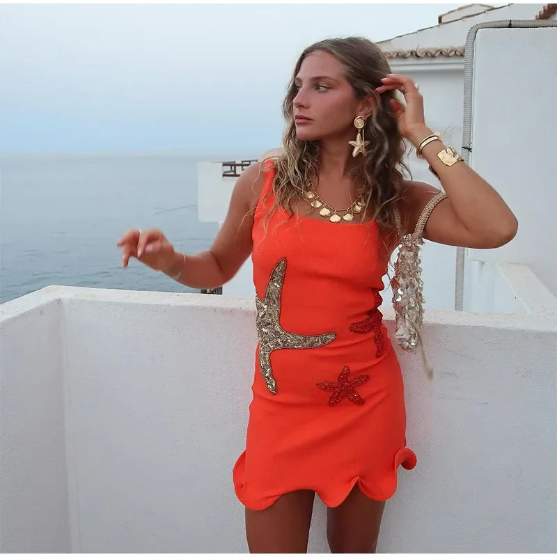 שמלת מיני בעיטור כוכבי ים פייטים - Daisy