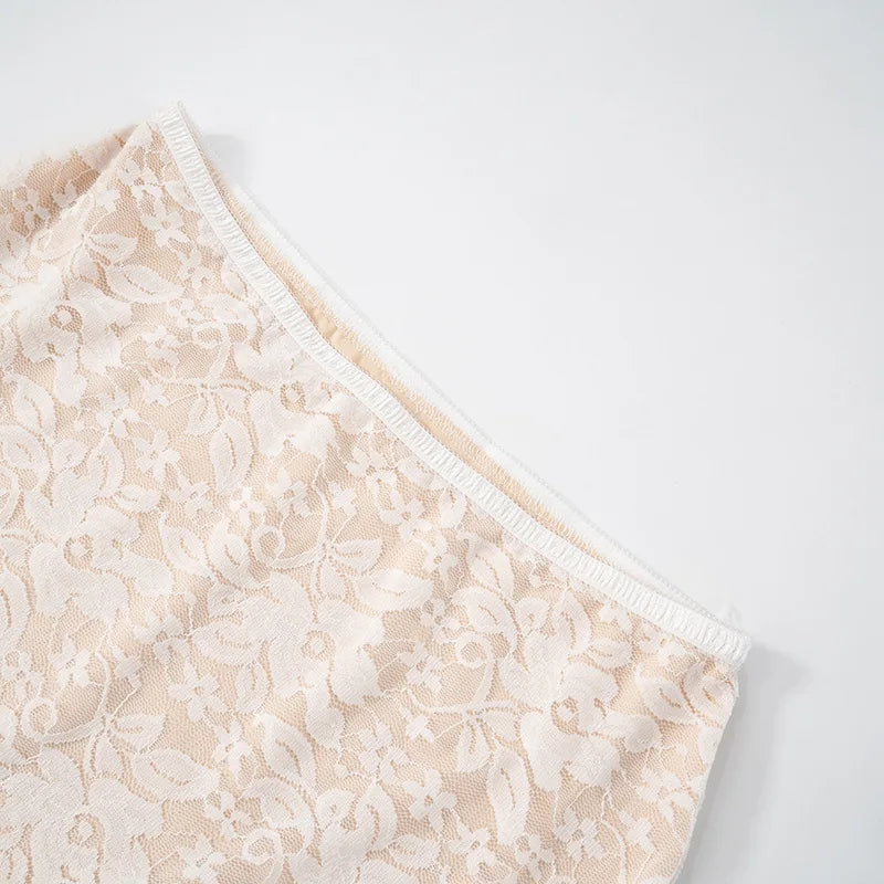 סט תחרה שני חלקים טופ גופיה וחצאית מידי - משי