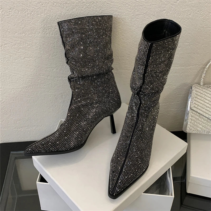 Pointed-heel boots with glittering rhinestones - Blakely