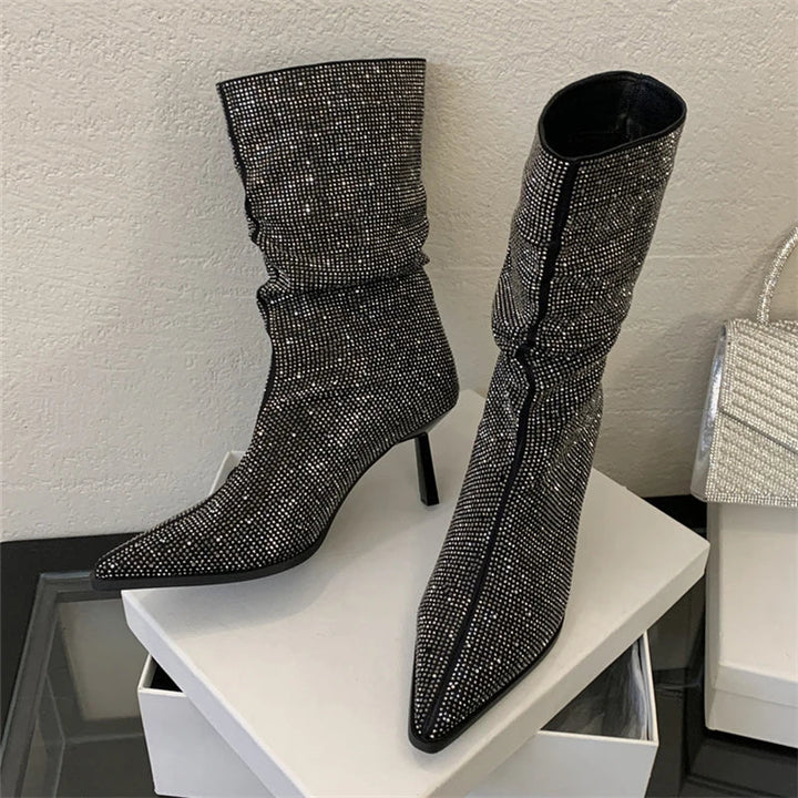 Pointed-heel boots with glittering rhinestones - Blakely