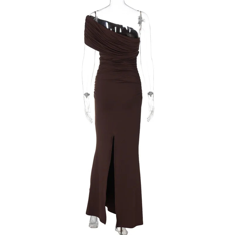 שמלת מקסי כיווצים בעיצוב כתפייה אחת כתפיים חשופות - דולצ'ה