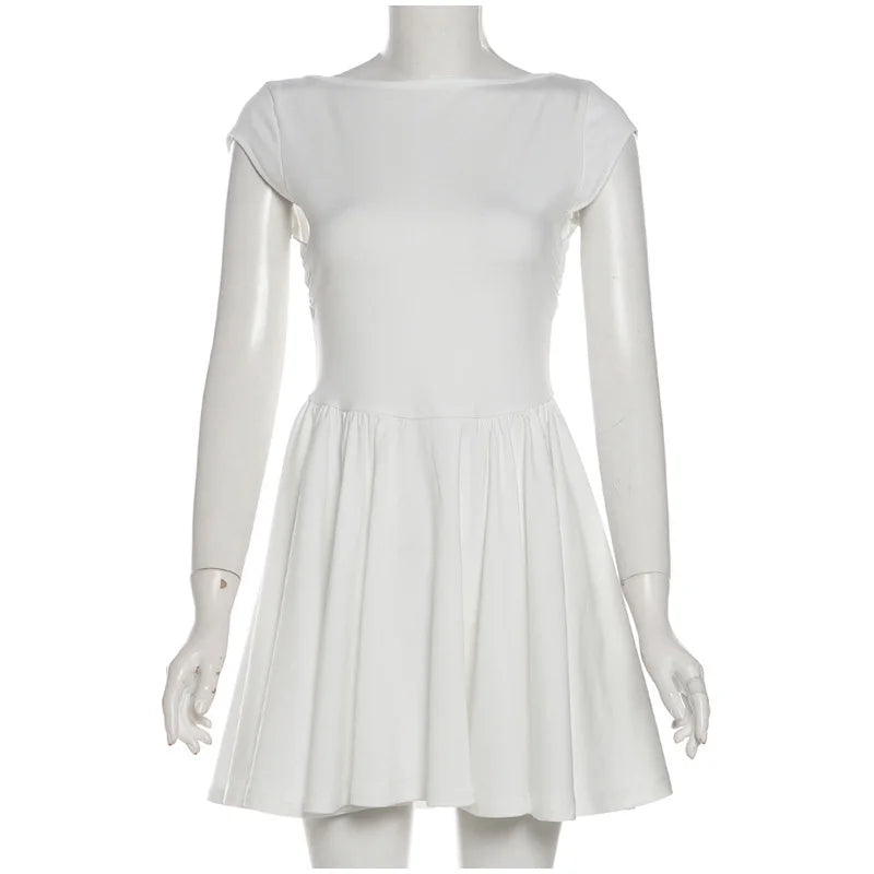 שמלת מיני בד פשתן בגזרת A גב פתוח - מרלין