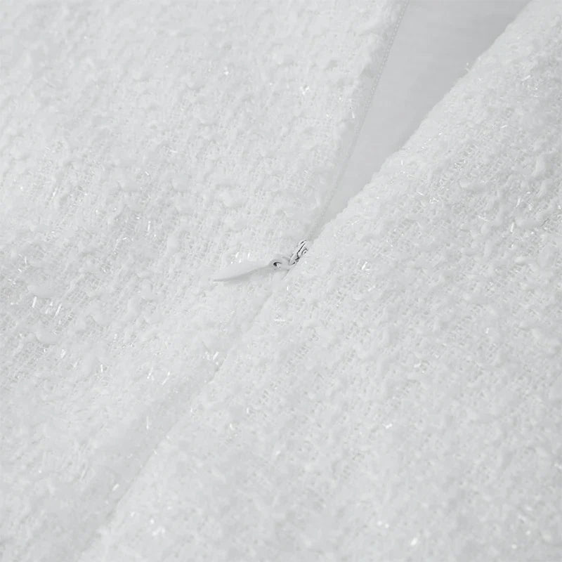 שמלת מיני אלגנטית שרוול קצר/ארוך סגנון מחויט בד ארוג בעיטור נצנצים ופנינים - Lucia