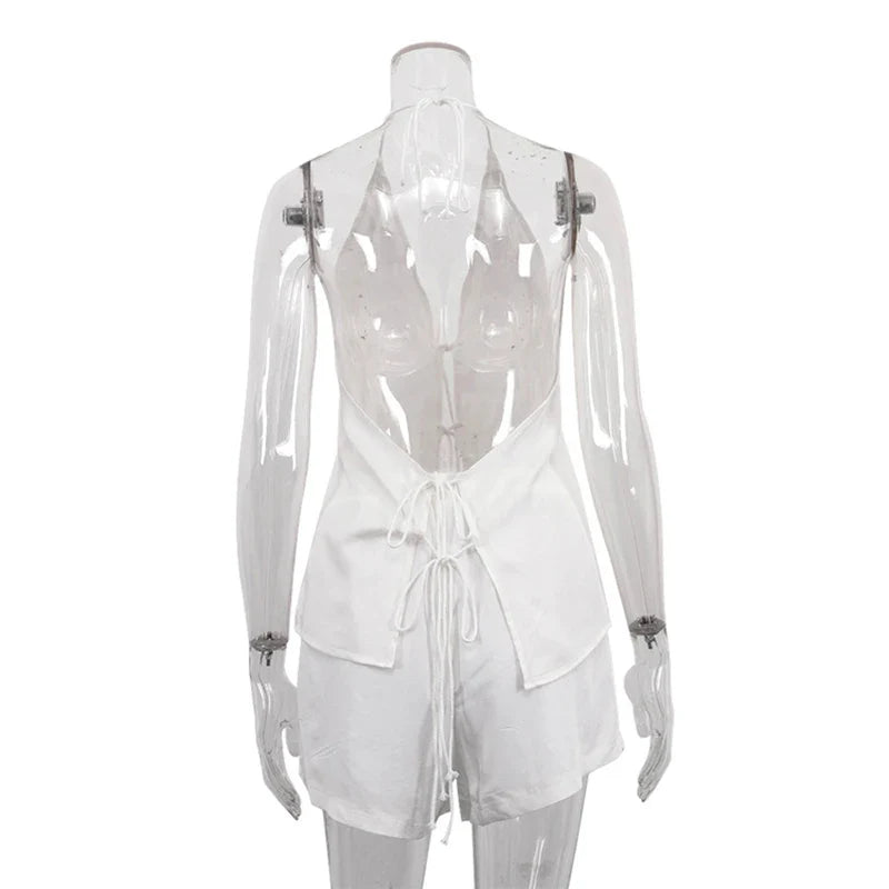 סט שני חלקים טופ קשירות וכנסיים קצרים - REBEKA