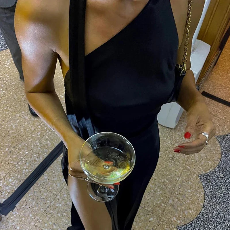 שמלת ערב סאטן אלגנטית בשילוב שסע עמוק - גרטה