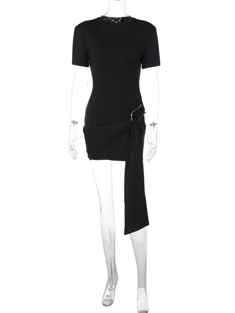 Specially designed mini dress with buckle and train decoration - Morgan