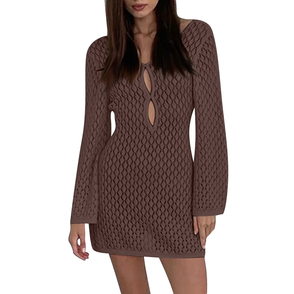 שמלת מיני חוף סרוגה גב פתוח  - Keira