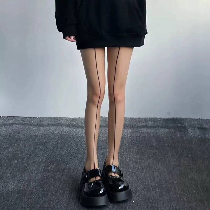 Thin transparent tights with stripe design