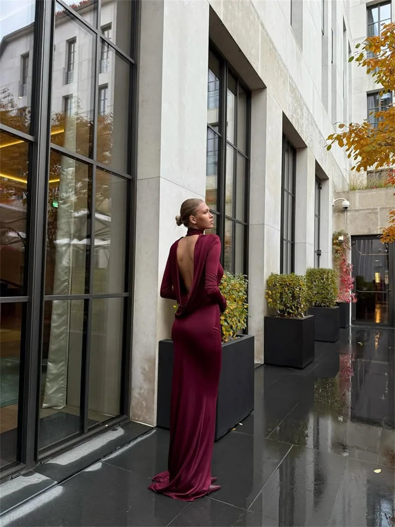 Elegant open back halter maxi dress - LARIAN