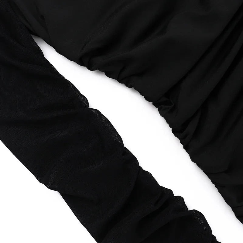 שמלת מקסי כיווצים צמודה שרוולי שיפון - קליאו