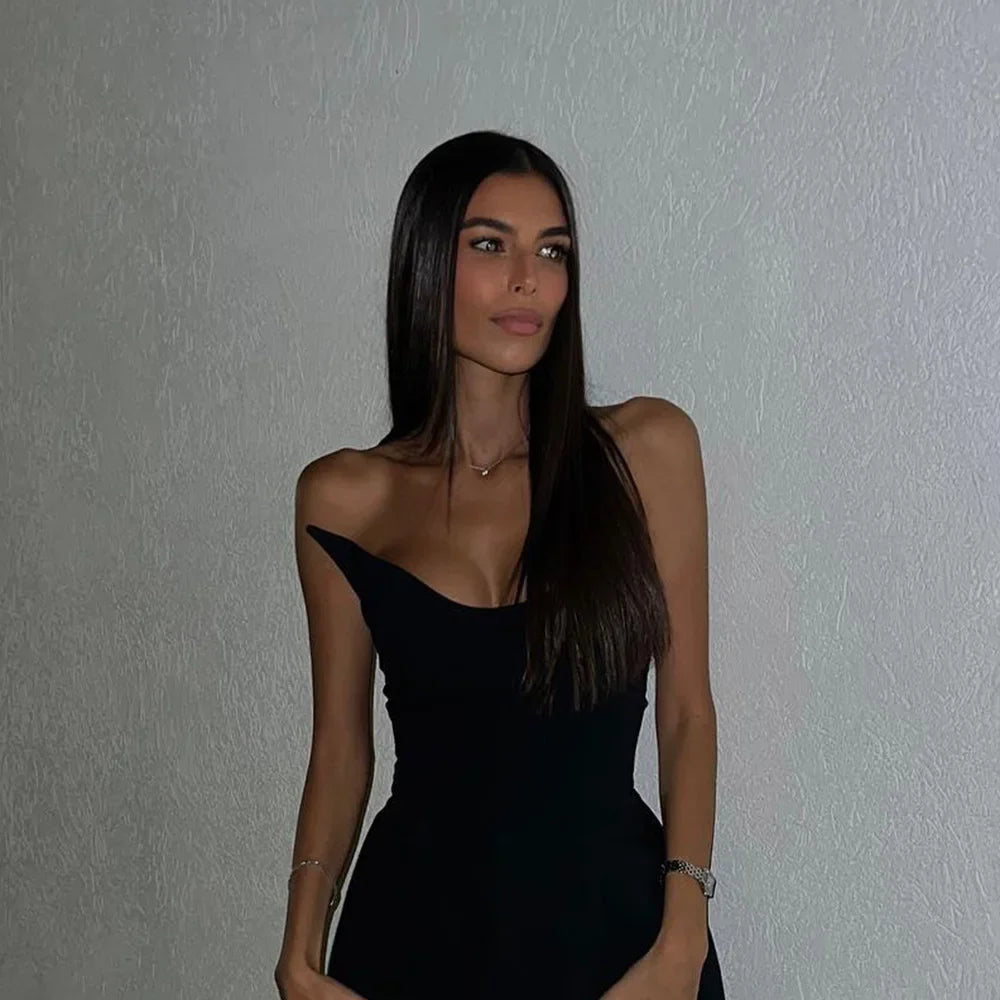 שמלת מקסי סטרפלס בעיצוב שיפון - Genesis