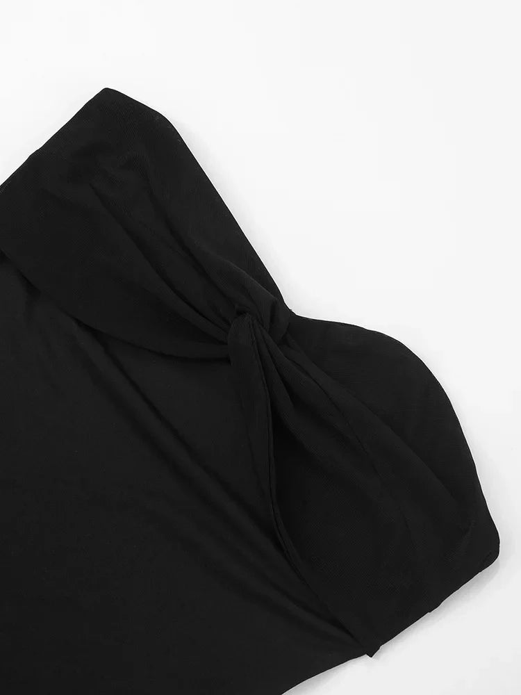 שמלת מקסי סטרפלס בעיטור שיפון וכיווצים - חסמין