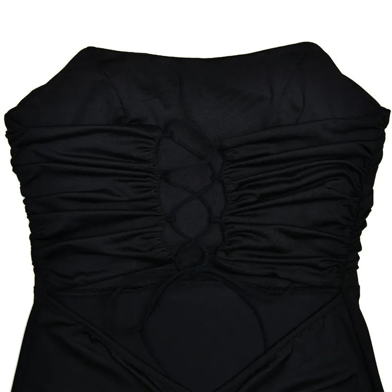 שמלת מקסי סטרפלס צמודה כיווצים בישבן קשירות בגב - ג'ורג'ינה