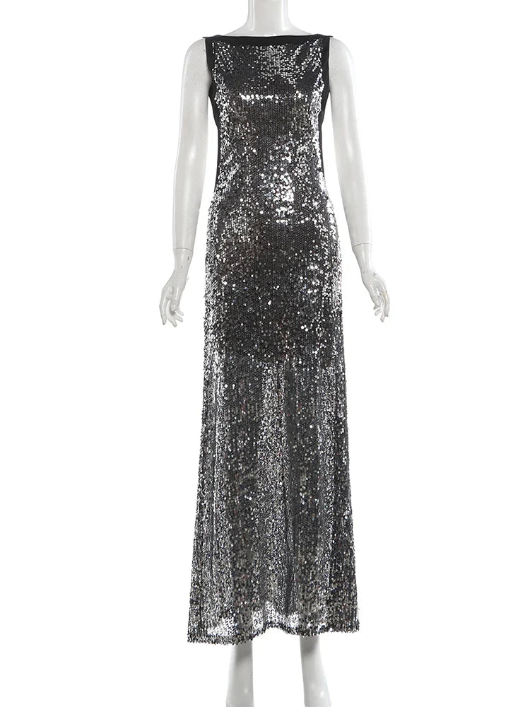 Open Back Sequin Maxi Dress - Lexi