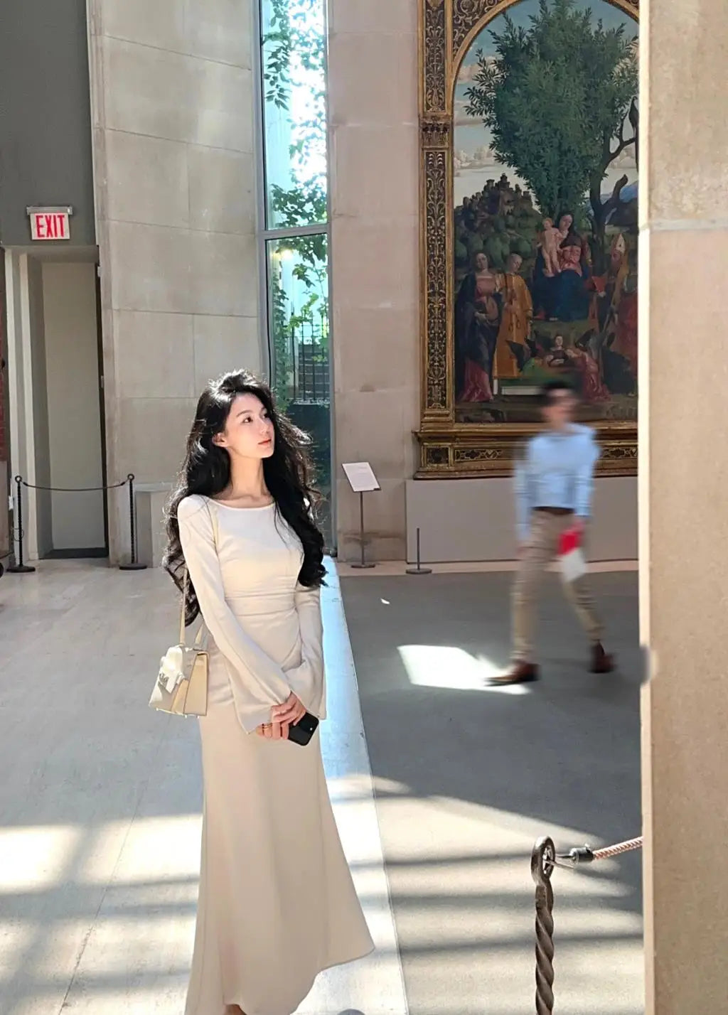 שמלת ערב מקסי סאטן אלגנטית שרוולי פעמון - סהר