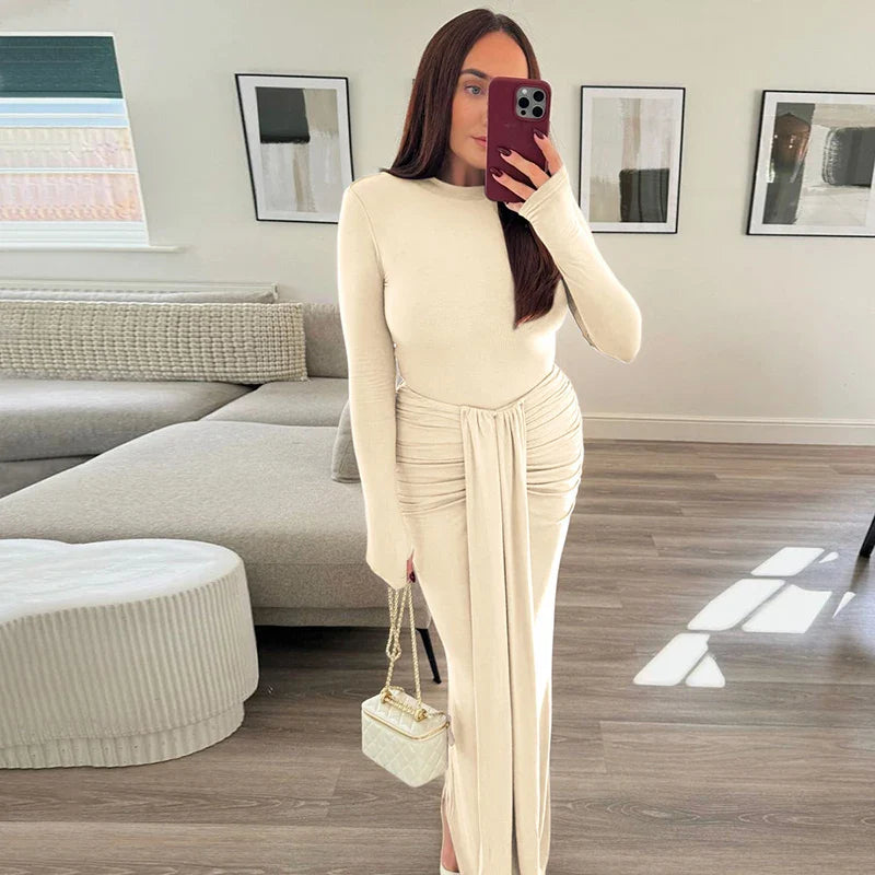 שמלת מקסי צנועה בעיצוב כיווצים - אודיה