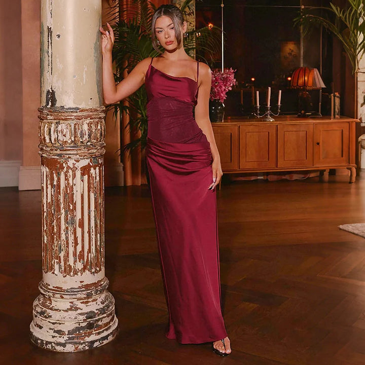Satin Maxi Dress with Mesh Design - Jordan