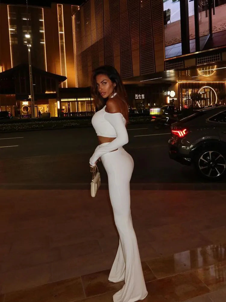 סט שני חלקים בעיצוב פתחים טופ קולר ומכנס פדלפון - סטייס