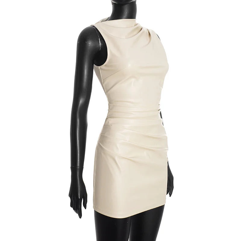 Faux leather mini dress with pleats - SIERA