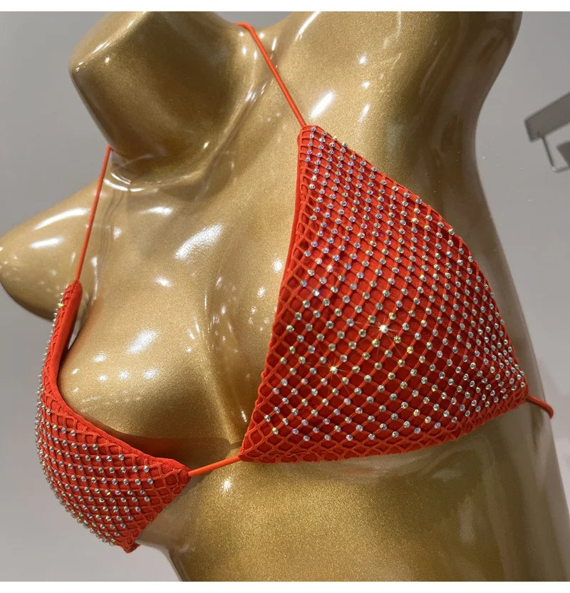 ביקיני קשירה משולשים בעיצוב רשת יהלומים - דיימונד