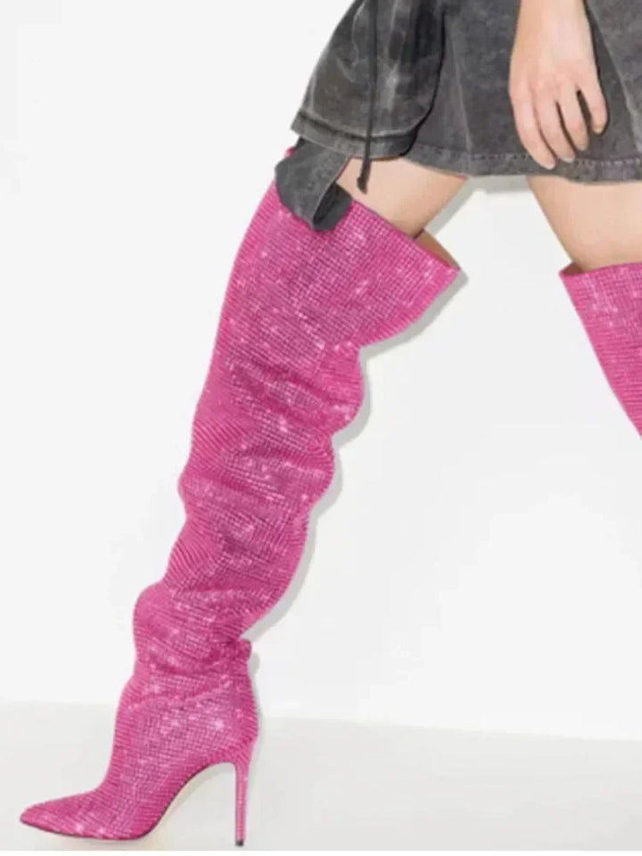 High-heeled pointed-toe boots with glittery rhinestones - Josie