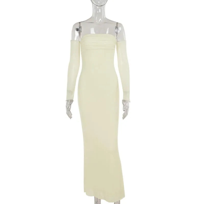 שמלת מקסי כתפיים חשופות שרוולי שיפון פעמון - YANA