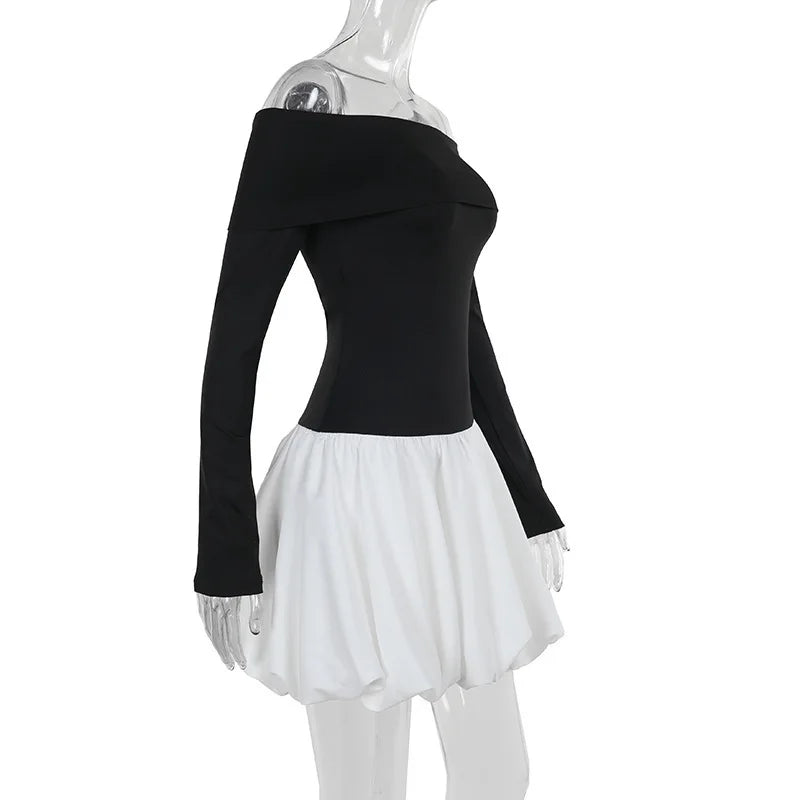 Monochrome off-shoulder balloon mini dress - Lis