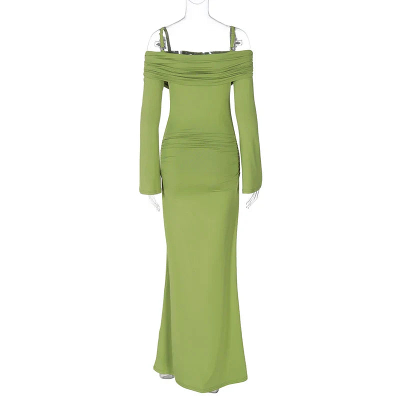 שמלת מקסי כתפיים חשופות בעיצוב כתפיות - גאלה