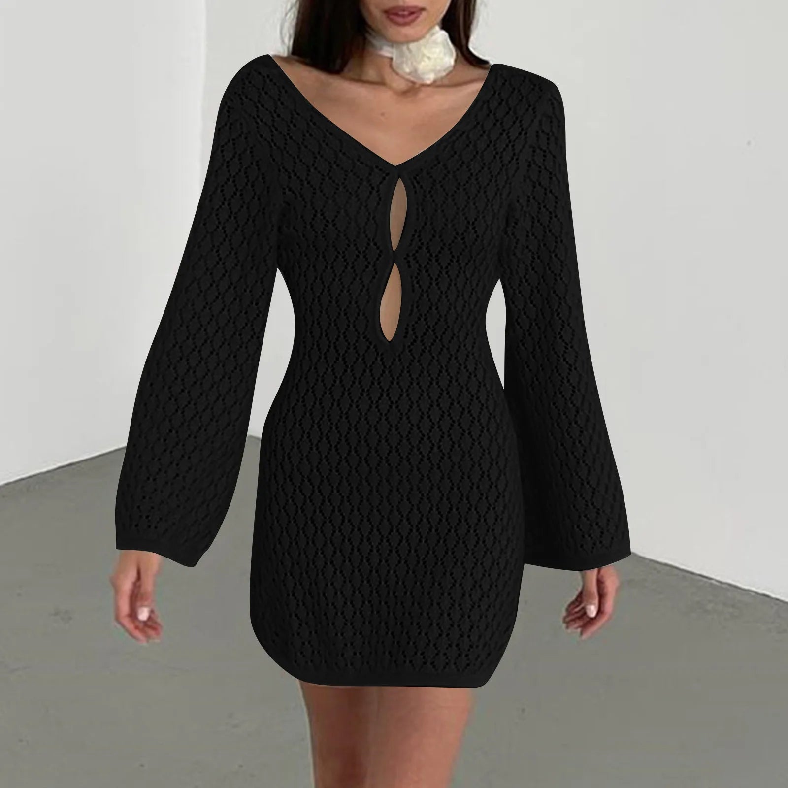 שמלת מיני חוף סרוגה גב פתוח  - Keira