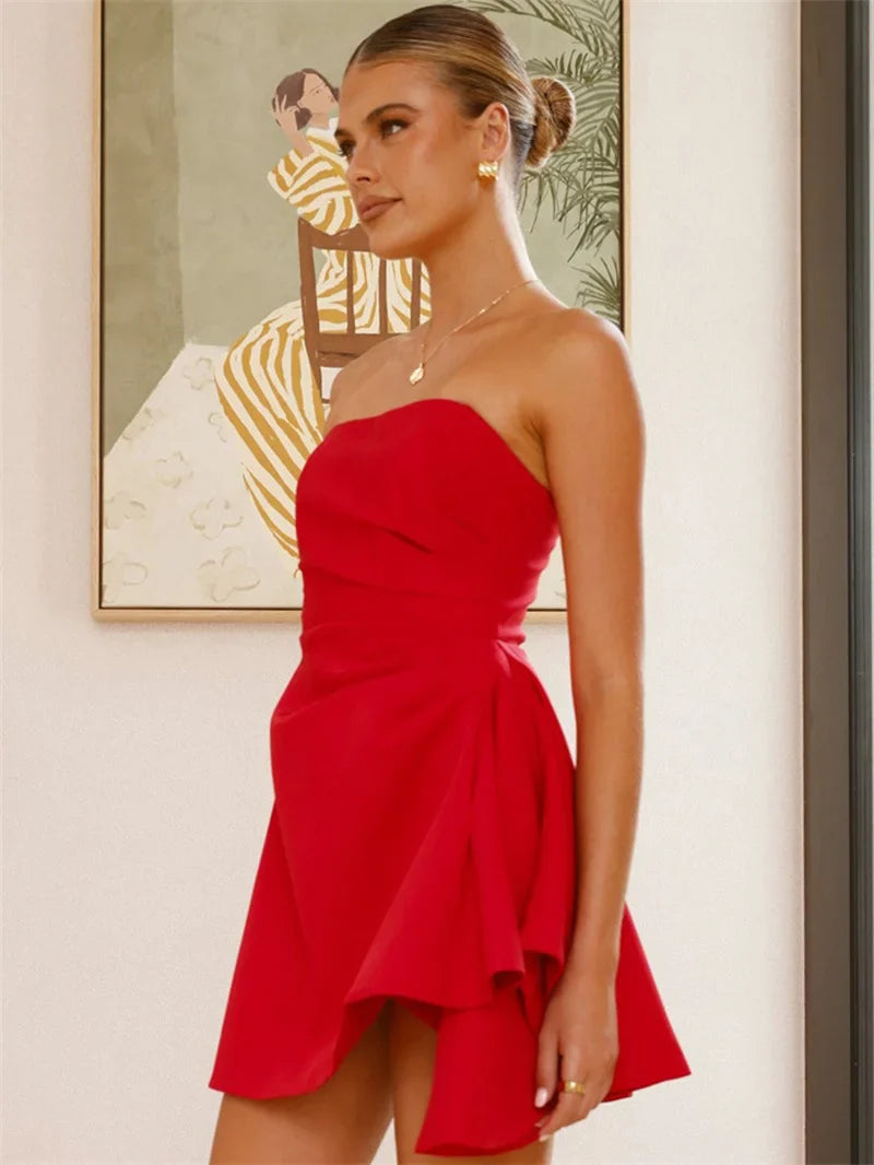 שמלת מיני סטרפלס בעיצוב קיפולים - מלודי