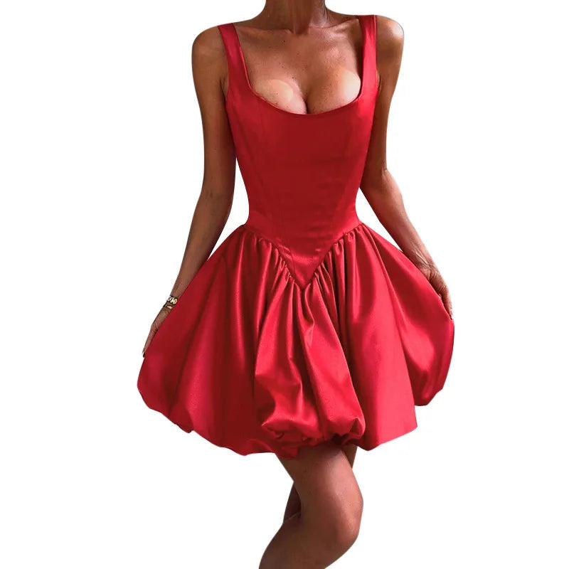 שמלת מיני סאטן בגזרת בלון - שנדי