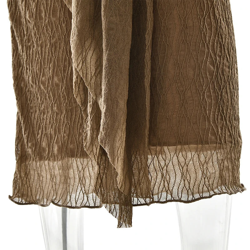 שמלת מקסי כיווצים בעיטור קשירה צווארון גולף - הלסי