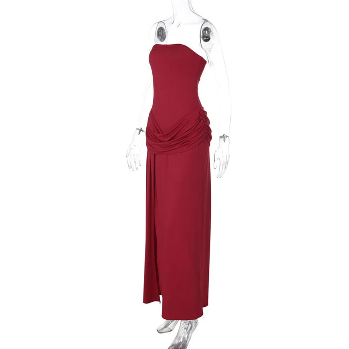Strapless maxi dress with a slit and pleated design - Tayera