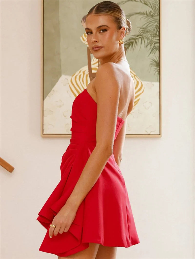 שמלת מיני סטרפלס בעיצוב קיפולים - מלודי