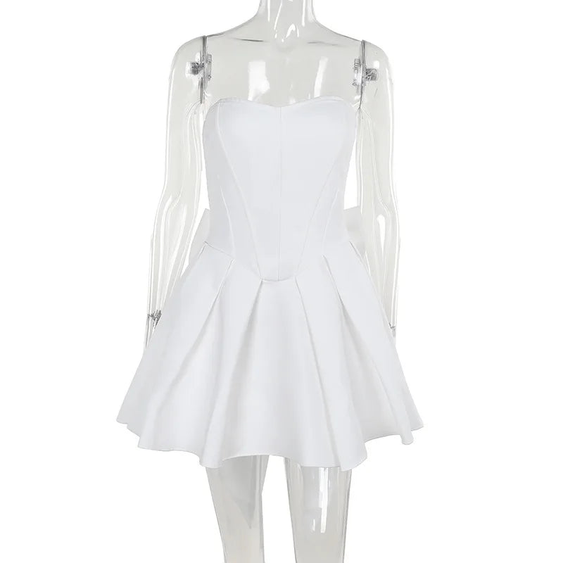 שמלת מיני סטרפלס בעיטור פפיון בגב בתוספת תחתית טול - Novalee