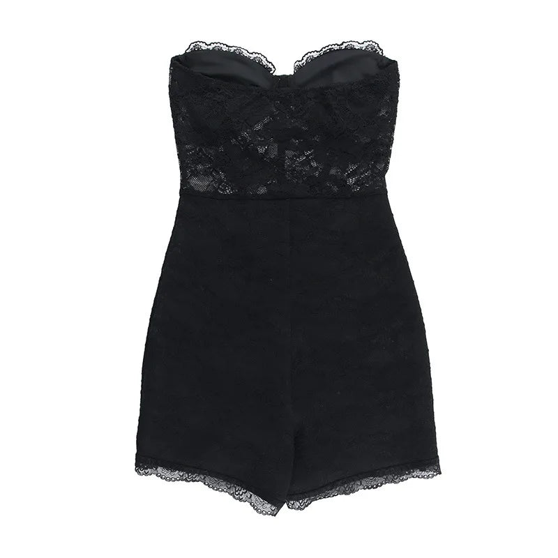 אוברול סטרפלס מכנסיים קצרים בעיטור מחוך תחרה - Alex