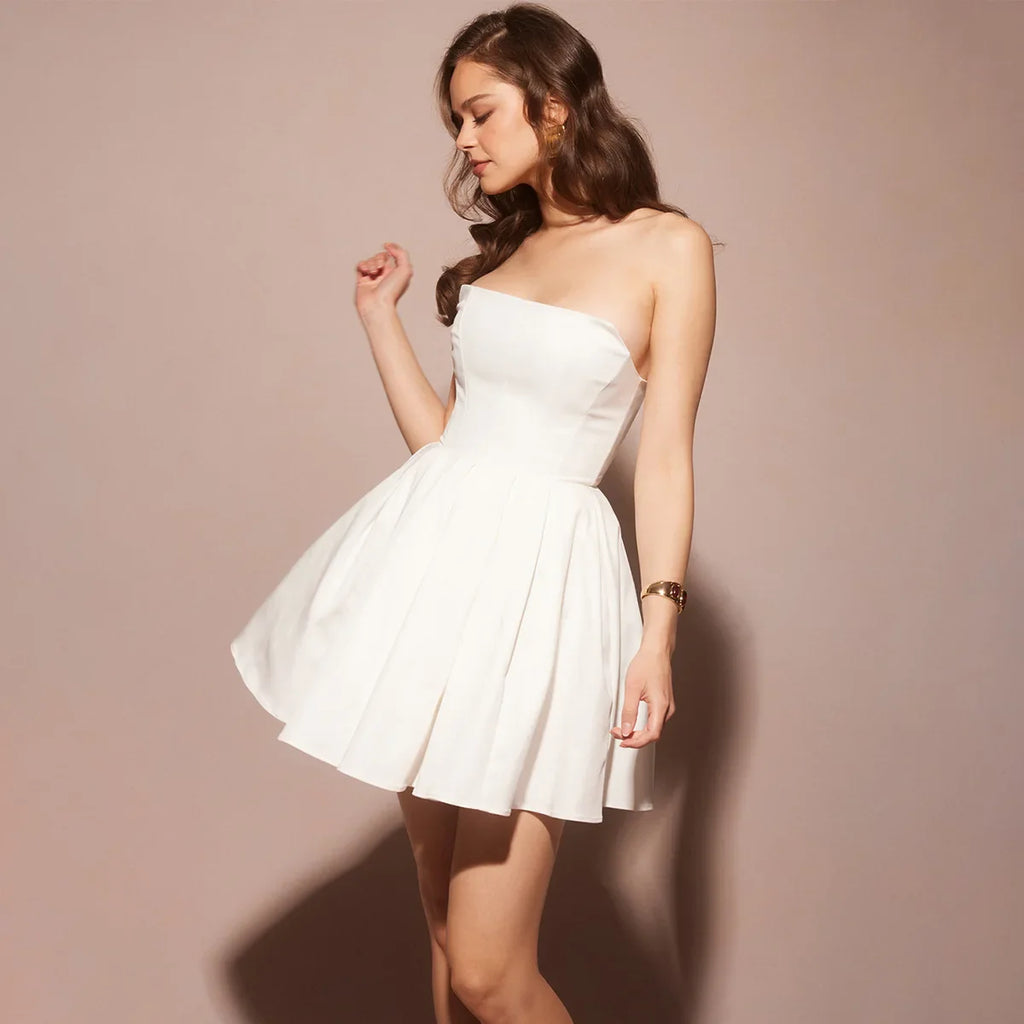 שמלת מיני סטרפלס בגזרת A - Carla